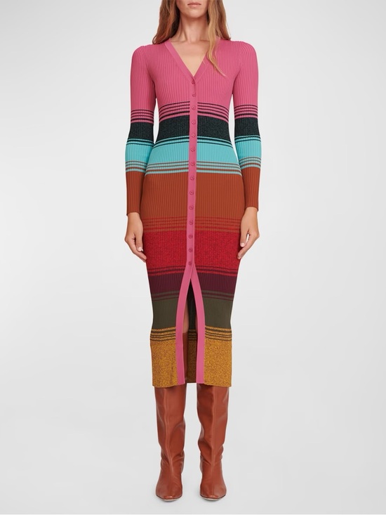 STAUD Dresses & Skirts - STAUD Shoko Rib-Knit Sweater Dress Size Medium Long Sleeve Color Block Stripe
